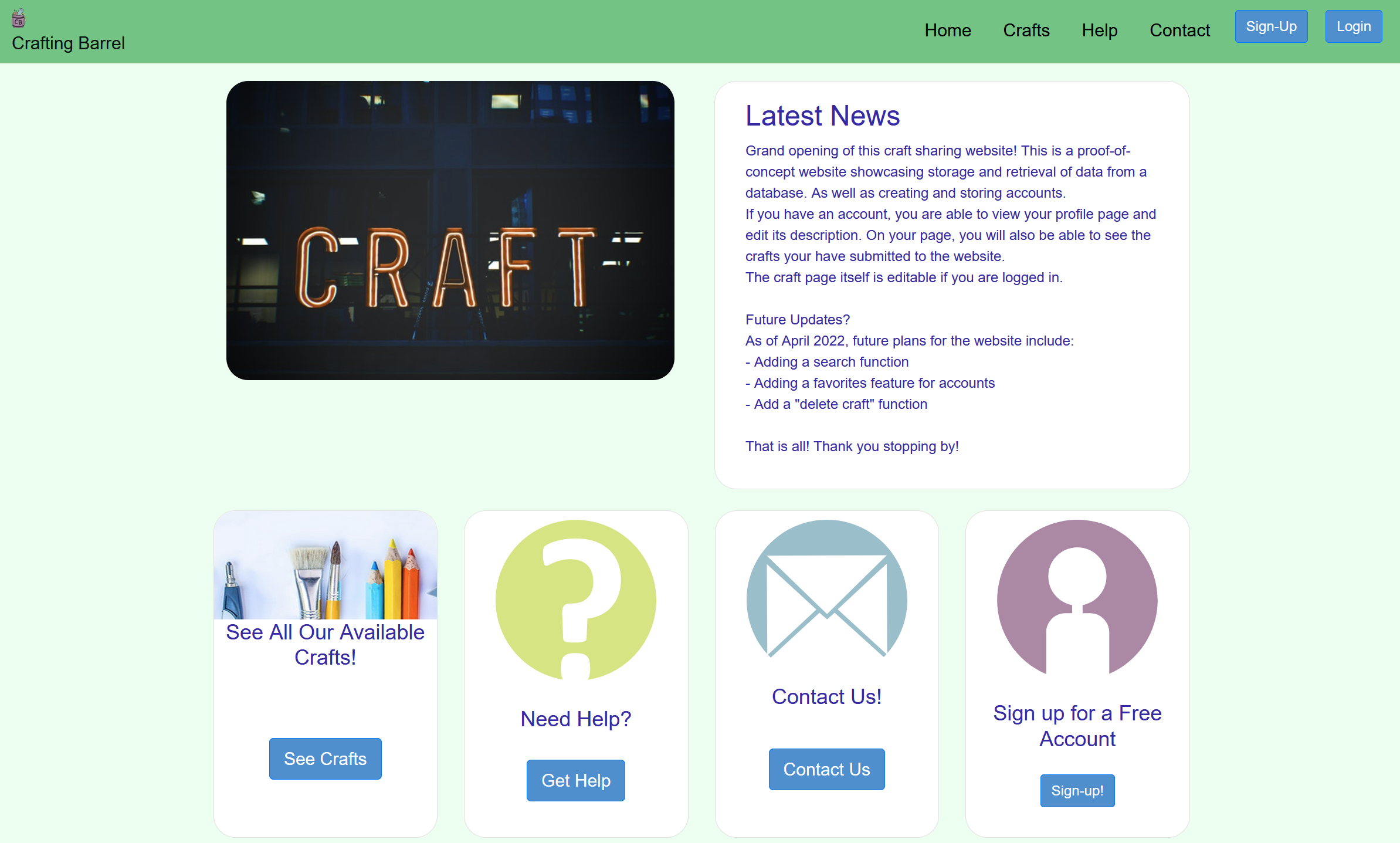 Crafting Barrel Website Homepage